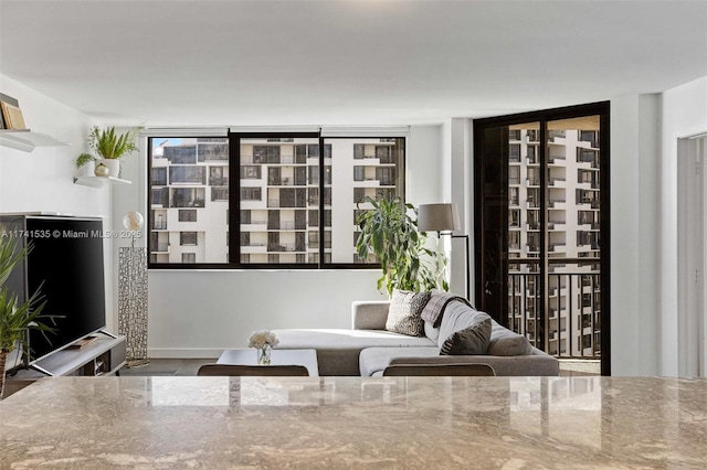 sitting room with floor to ceiling windows