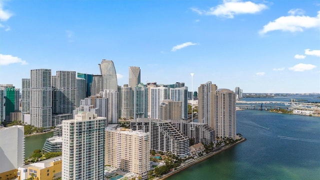 property's view of city featuring a water view