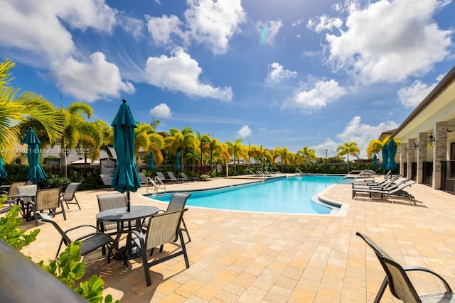 view of pool featuring a patio