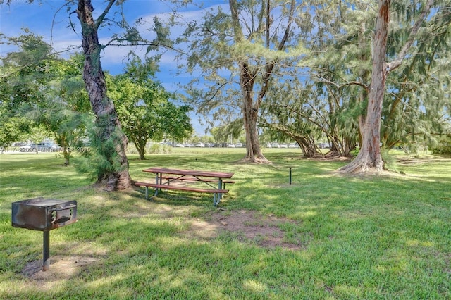 view of property's community with a lawn