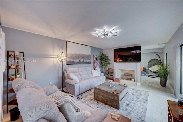 living room with light tile patterned floors