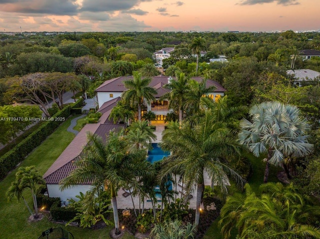 view of aerial view at dusk