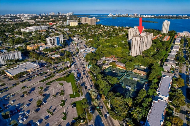 aerial view featuring a water view