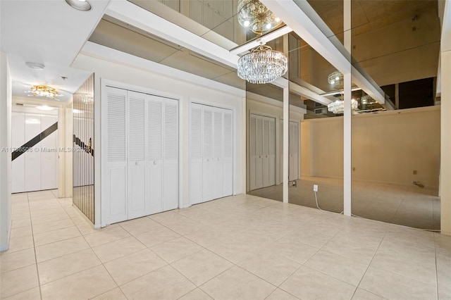 basement with light tile patterned floors