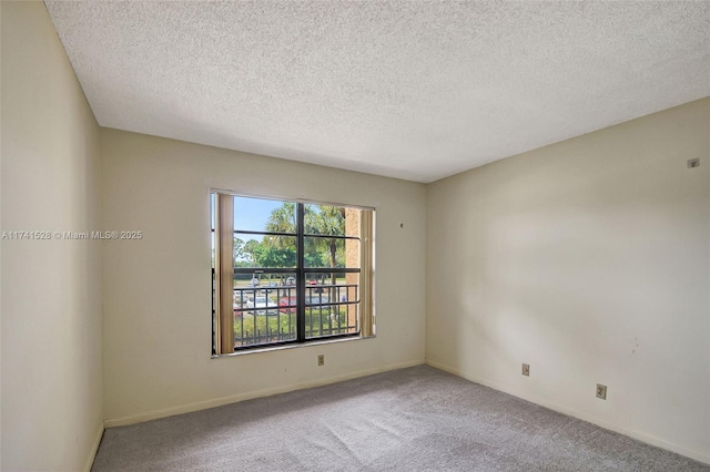 spare room featuring carpet and a textured ceiling