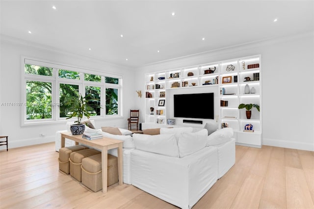 5501 Snapper Creek Rd, Coral Gables, FL 33156 - living area with baseboards, light wood-type flooring, ornamental molding, and recessed lighting