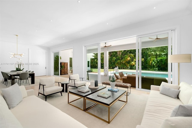 5501 Snapper Creek Rd, Coral Gables, FL 33156 - living room with an inviting chandelier and recessed lighting