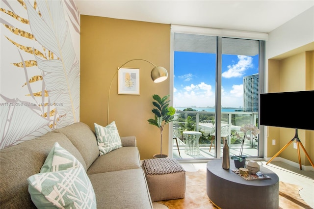 living room with expansive windows