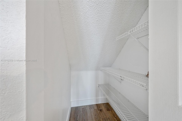 spacious closet featuring lofted ceiling and hardwood / wood-style floors