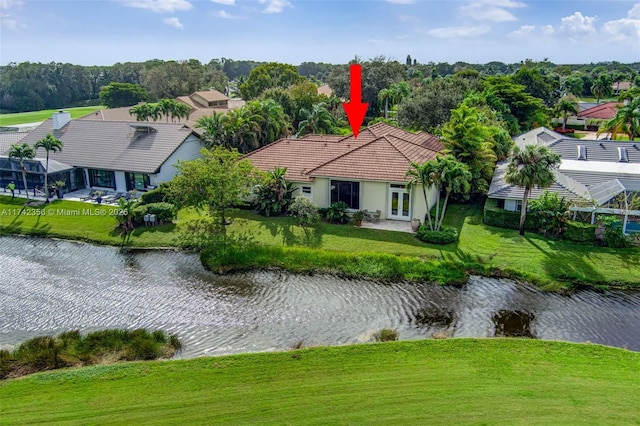 bird's eye view featuring a water view