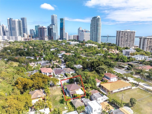 aerial view with a water view