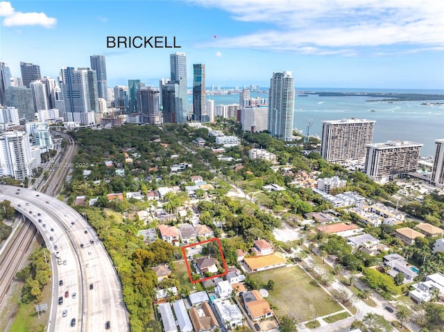 aerial view featuring a water view