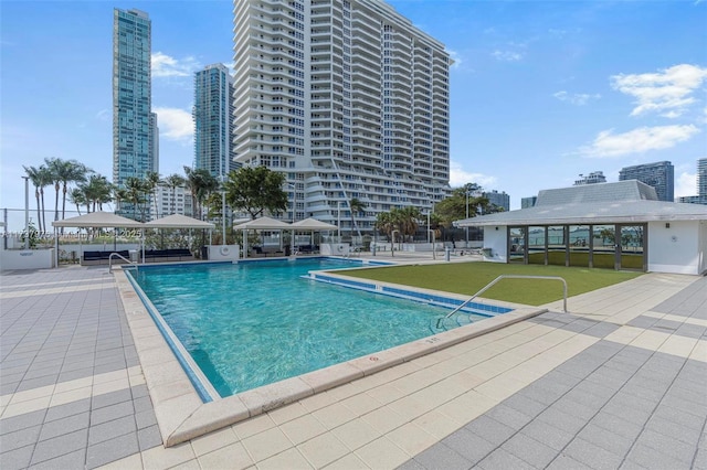 view of pool with a gazebo and a patio area