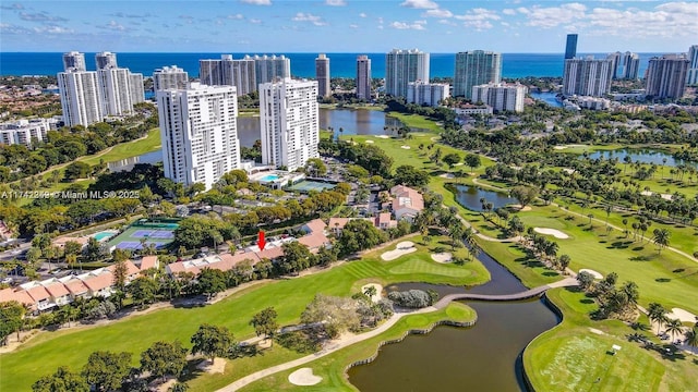 aerial view with a water view