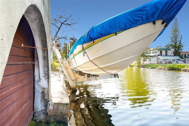 exterior space with a water view