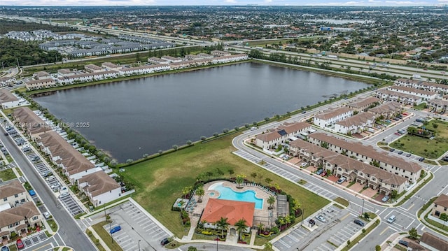 aerial view with a water view