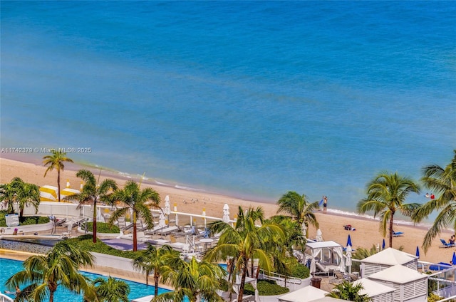 property view of water featuring a view of the beach