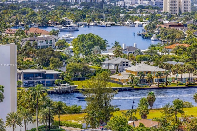 aerial view with a water view