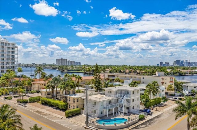 aerial view with a water view