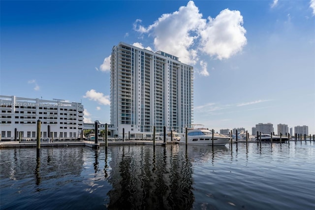 water view featuring a dock