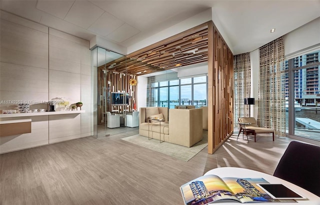 living room with wood-type flooring