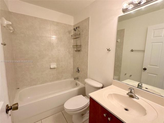 full bath with toilet, tile patterned floors, shower / bath combination, and vanity
