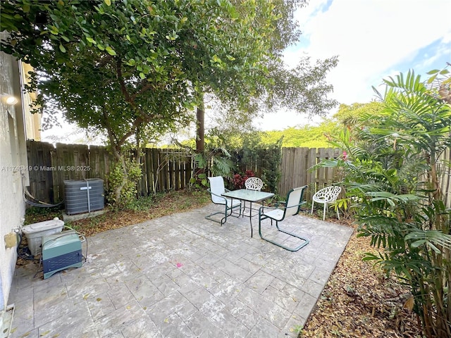 view of patio / terrace featuring a fenced backyard and central AC