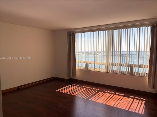 empty room with baseboards and wood finished floors