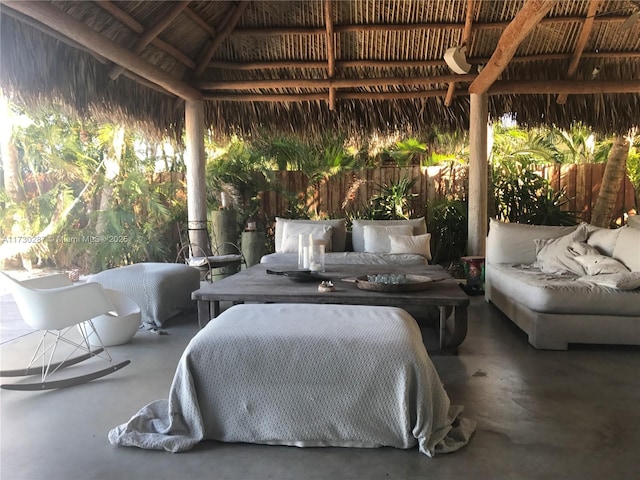 view of patio / terrace with a gazebo and outdoor lounge area