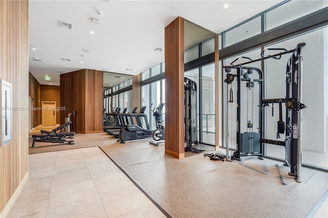 workout area with expansive windows