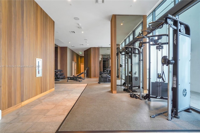 gym with wood walls