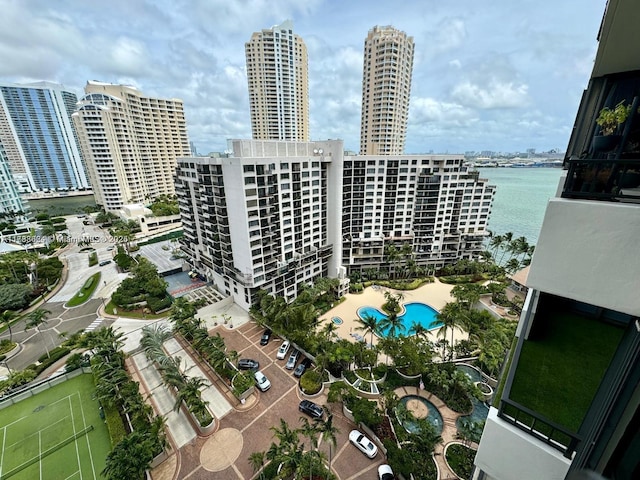 aerial view with a water view