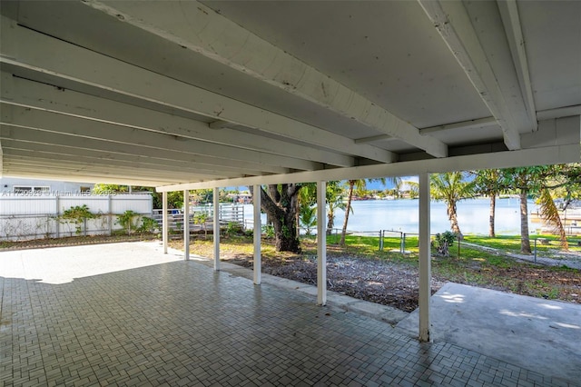 view of patio / terrace with a water view