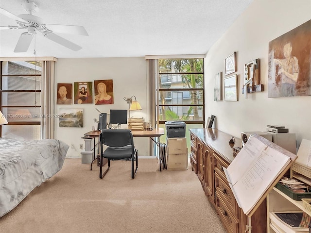 carpeted bedroom featuring a textured ceiling