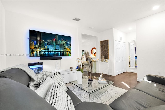 living room with hardwood / wood-style flooring