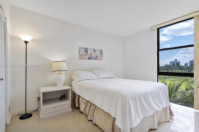 bedroom with floor to ceiling windows