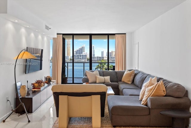 living room with expansive windows