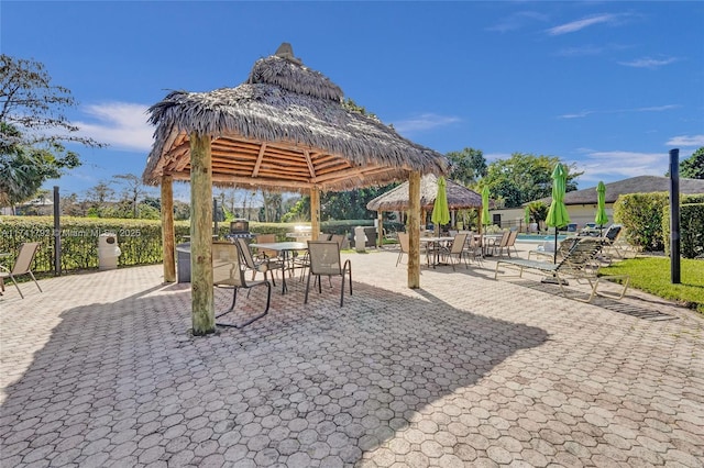 view of patio featuring a gazebo