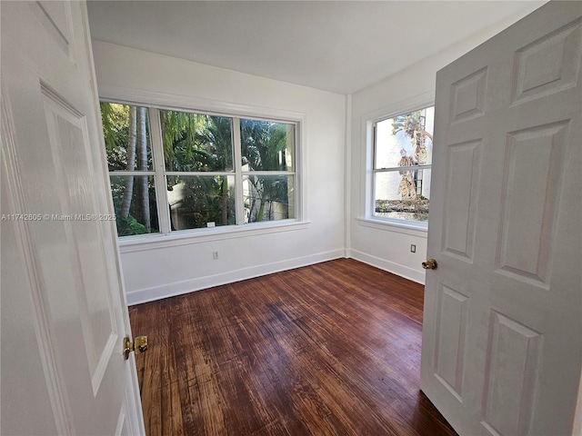 unfurnished room featuring dark wood-type flooring