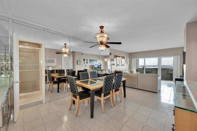 dining area with ceiling fan