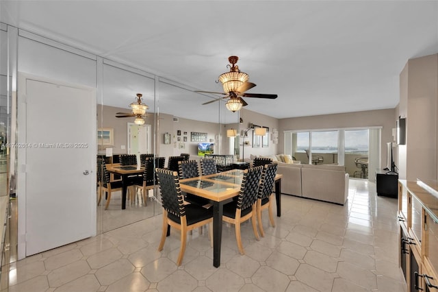 dining space with ceiling fan