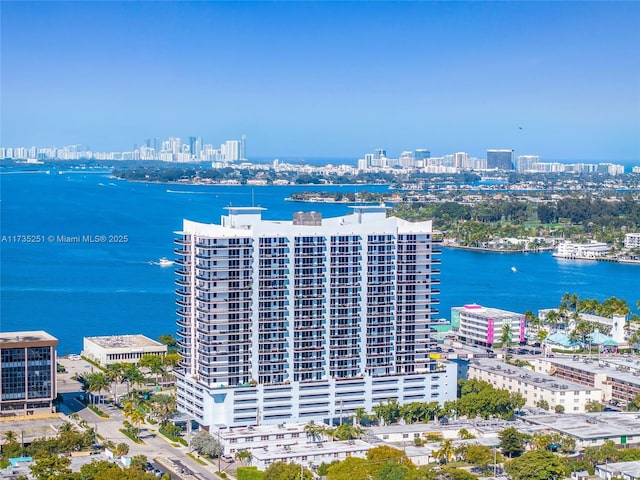 aerial view with a view of city and a water view