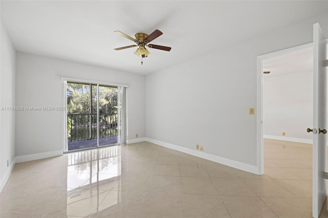 empty room with light tile patterned flooring and ceiling fan