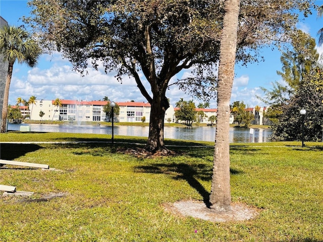 view of yard with a water view