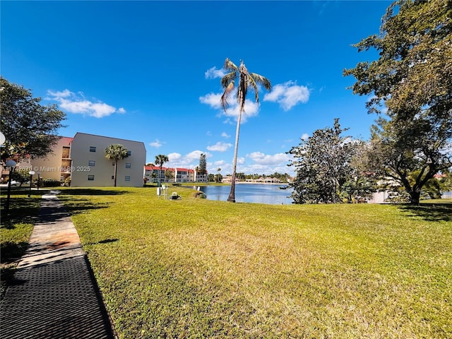 view of yard with a water view