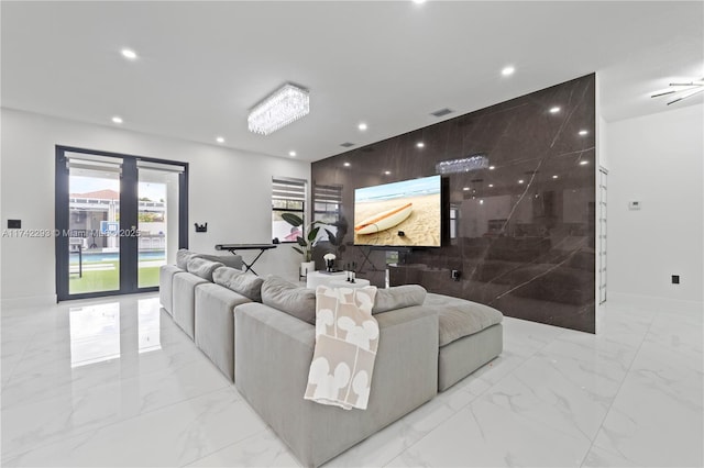 living room featuring french doors