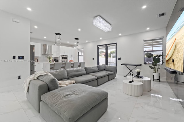 living room featuring french doors