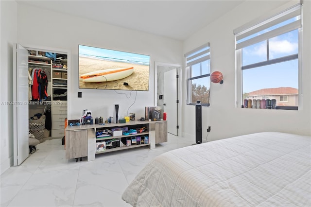 bedroom with a walk in closet and a closet