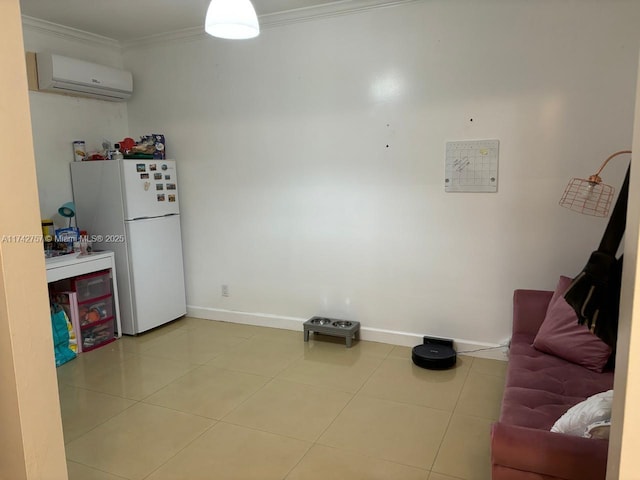 interior space featuring crown molding and a wall unit AC