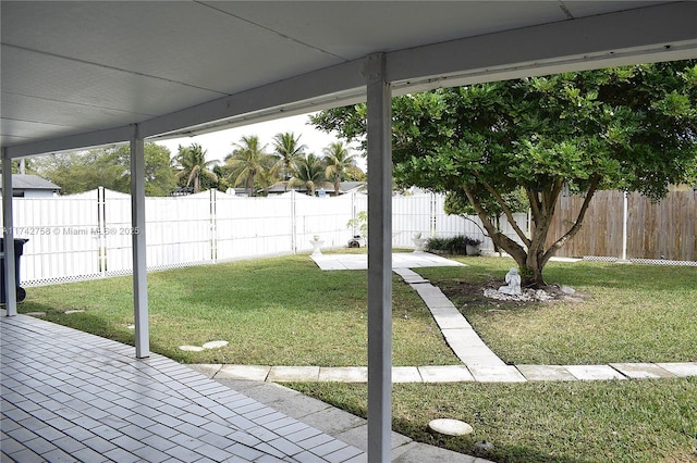 view of yard featuring a fenced backyard and a patio area